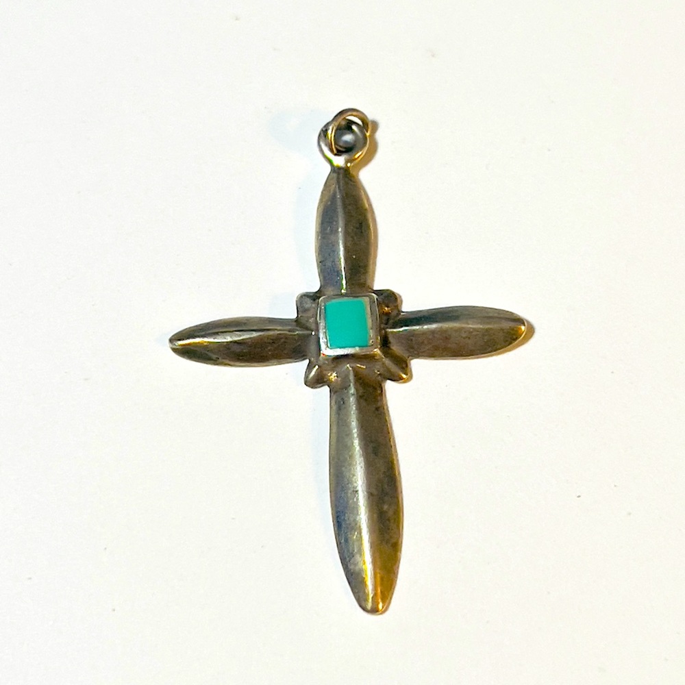 Vintage Old Pawn Silver Turquoise Cross Pendant